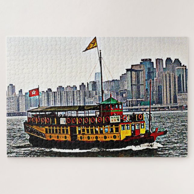 Colourful Tourist Boat Victoria Harbour Hong Kong Jigsaw Puzzle (Horizontal)