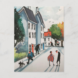 Colourful town art postcard #10