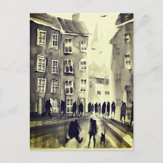 Colourful town art postcard #12