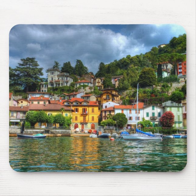 Colourful town off Lake Como Mouse Mat (Front)