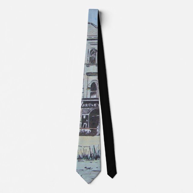 colourful townscape sketchy watercolor art tie (Front)