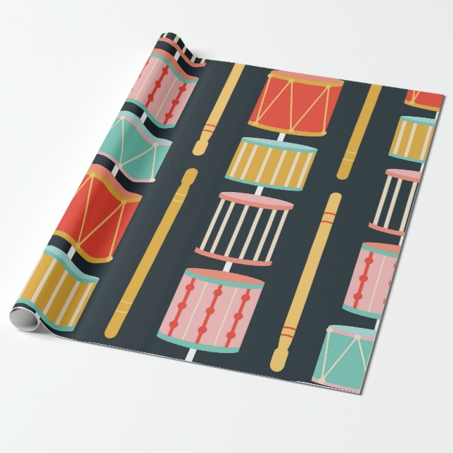 Colourful Toy Drums Seamless Pattern Wrapping Paper (Unrolled)