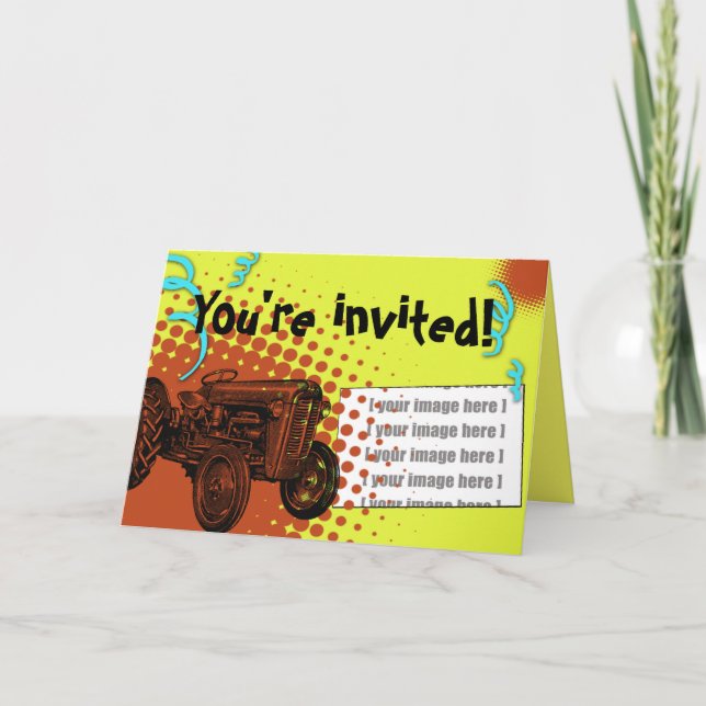 Colourful Tractor Party Invitation: Add your photo Invitation (Front)