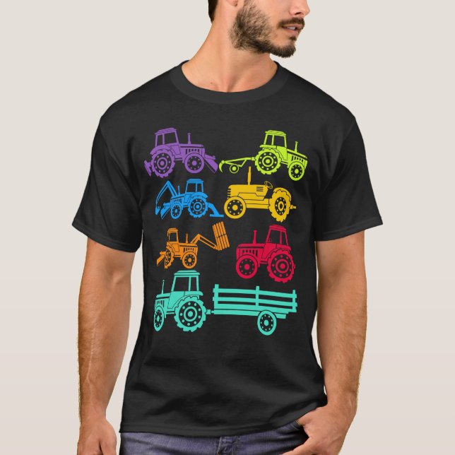Colourful Tractors Boys Agricultural Machinery T-Shirt (Front)
