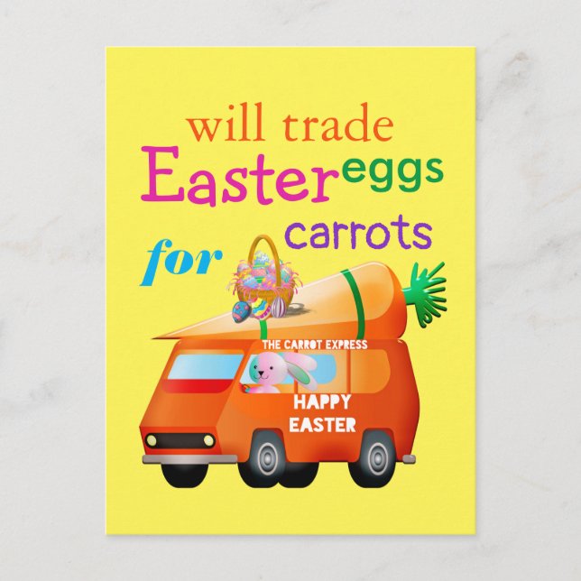 Colourful Trade Easter Eggs for Carrots Bunny Bus Postcard (Front)