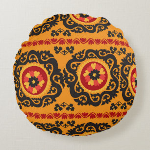 Colourful traditional asian carpet embroidery moti round cushion