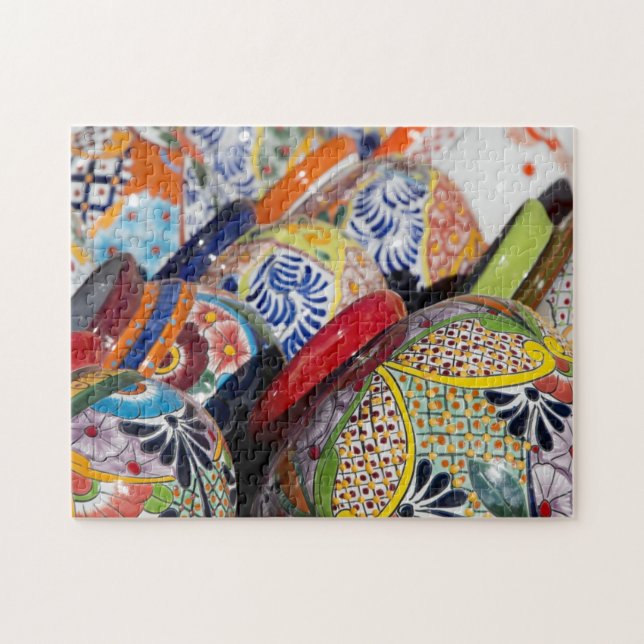 Colourful traditional hand-painted Mexican pottery Jigsaw Puzzle (Horizontal)