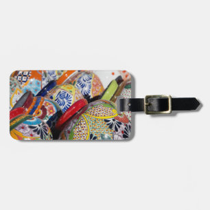 Colourful traditional hand-painted Mexican pottery Luggage Tag