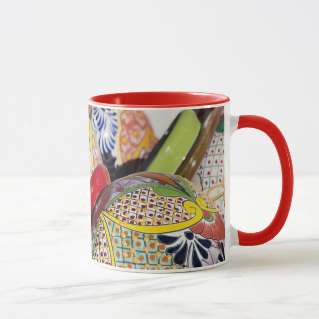Colourful traditional hand-painted Mexican pottery Mug (Right)
