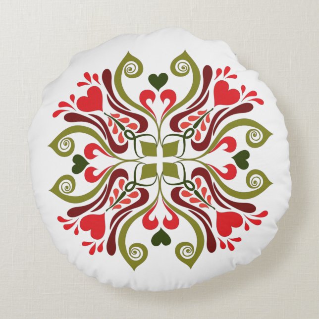 Colourful Traditional Hungarian Floral Motif Round Cushion (Back)