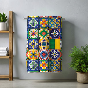Colourful Traditional Mexican Talavera Tiles Beach Towel