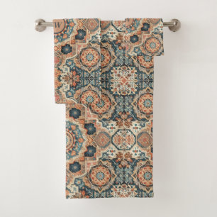 Colourful Traditional Moroccan Rug Pattern Bath Towel Set