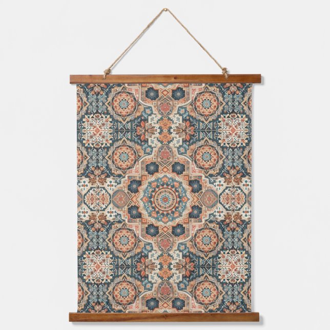 Colourful Traditional Moroccan Rug Pattern Hanging Tapestry (Front)