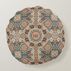 Colourful Traditional Moroccan Rug Pattern Round Cushion