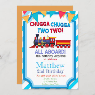 Colourful Train 2nd Birthday Party Invitations