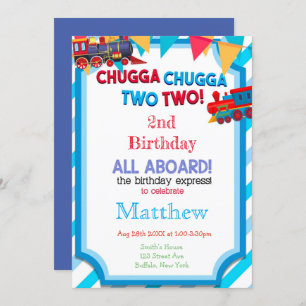 Colourful Train 2nd Birthday Party Invitations