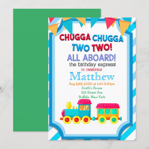 Colourful Train 2nd Birthday Party Invitations