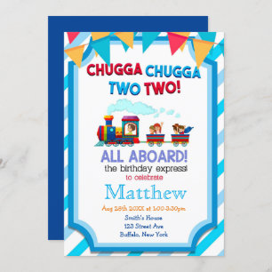 Colourful Train 2nd Birthday Party Invitations