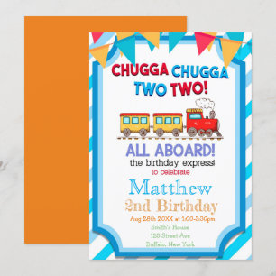 Colourful Train 2nd Birthday Party Invitations