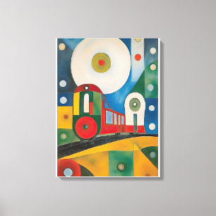 Colourful Train Abstract Art Painting Canvas Print