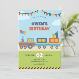 Colourful train birthday  invitation