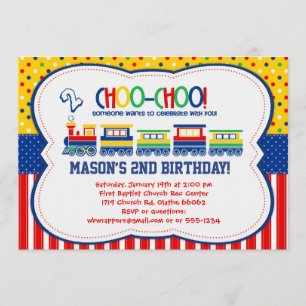 Colourful TRAIN - Birthday Party Invitations