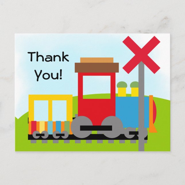 Colourful Train Birthday Thanks Postcard (Front)