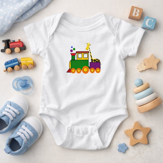 Colourful Train & Giraffe Baby Boy Bodysuit (Creator Uploaded)