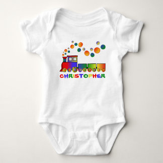 Colourful Train Personalised Baby Bodysuit