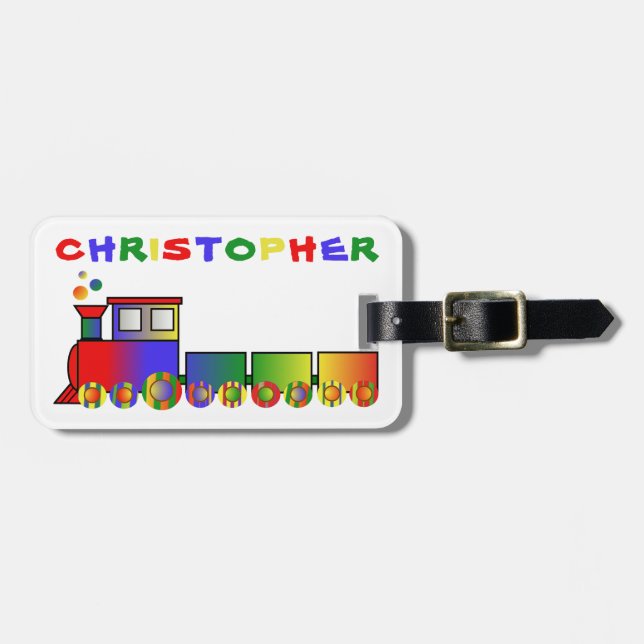Colourful Train Personalised Luggage Tag (Front Horizontal)