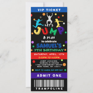 Colourful Trampoline Jump Birthday Ticket Invitation
