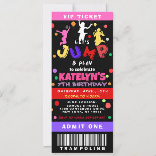 Colourful Trampoline Jump Birthday Ticket Invitation