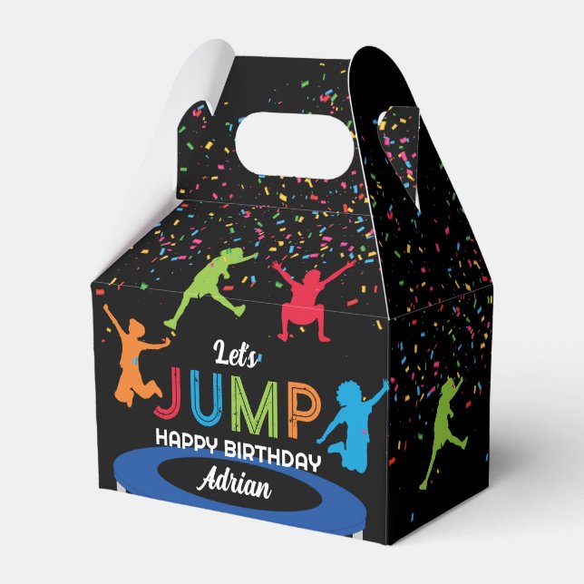 Colourful Trampoline Park Jump Kids Birthday Party Favour Box (Front Side)