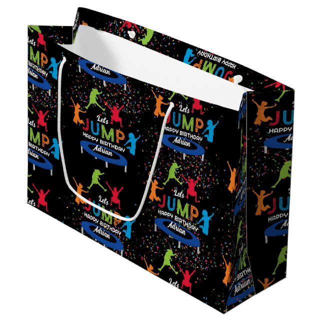 Colourful Trampoline Park Jump Kids Birthday Party Large Gift Bag (Front Angled)