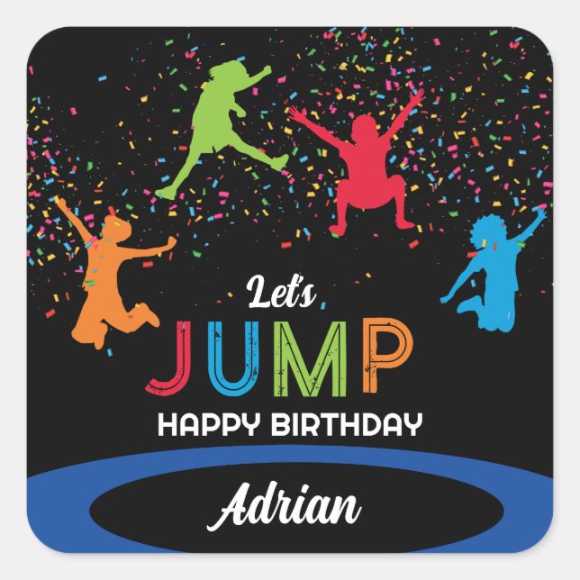 Colourful Trampoline Park Jump Kids Birthday Party Square Sticker (Front)