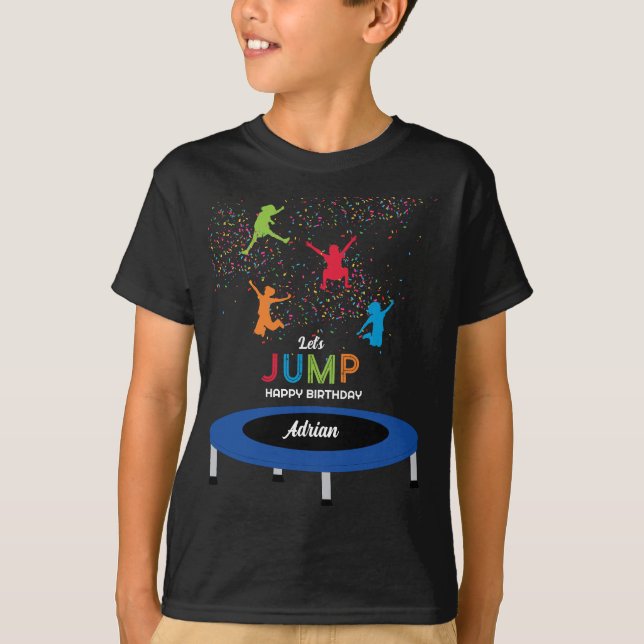 Colourful Trampoline Park Jump Kids Birthday Party T-Shirt (Front)