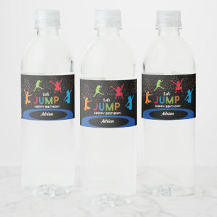 Colourful Trampoline Park Jump Kids Birthday Party Water Bottle Label