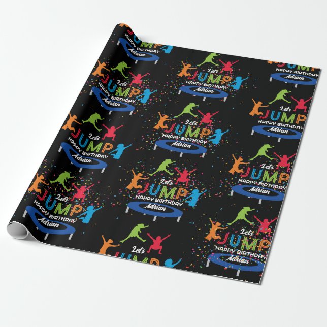 Colourful Trampoline Park Jump Kids Birthday Party Wrapping Paper (Unrolled)