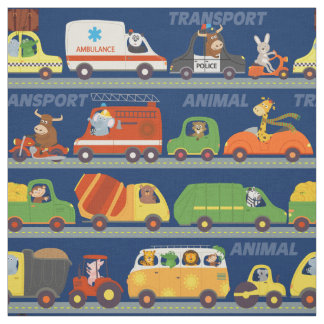 Colourful Transport Vehicles with Animal Drivers Fabric