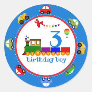 Colourful Transportation Baby Boy Birthday Classic Classic Round Sticker