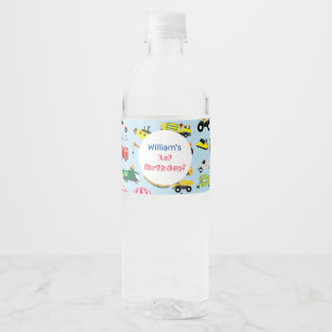 Colourful Transportation & Vehicles Kids Name Water Bottle Label