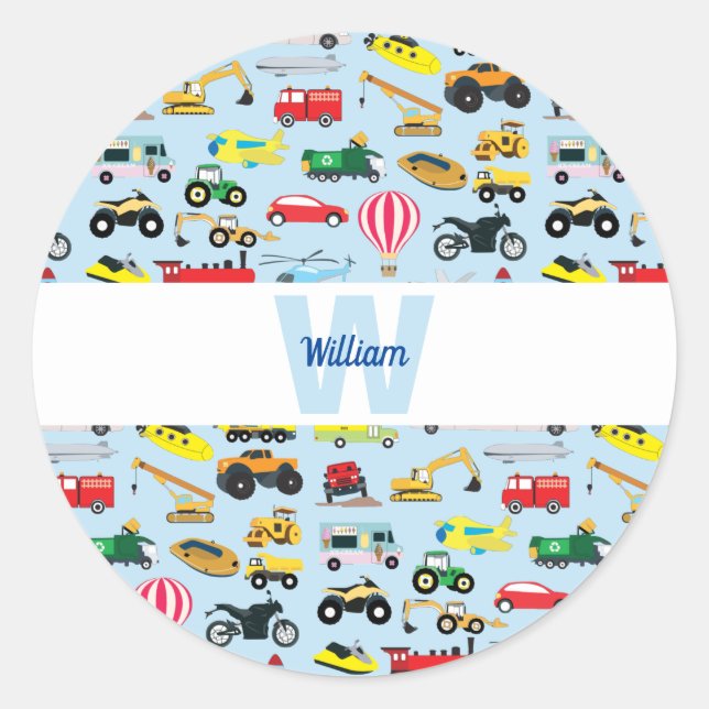 Colourful Transportation & Vehicles Kids Pattern Classic Round Sticker (Front)
