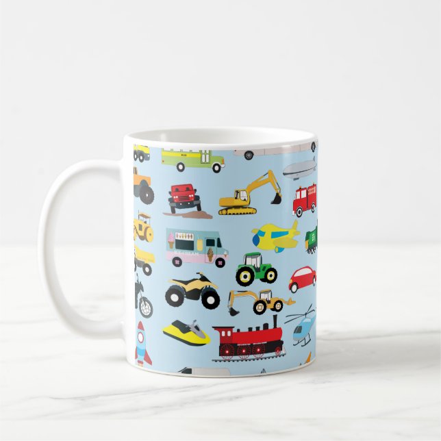 Colourful Transportation & Vehicles Kids Pattern Coffee Mug (Left)