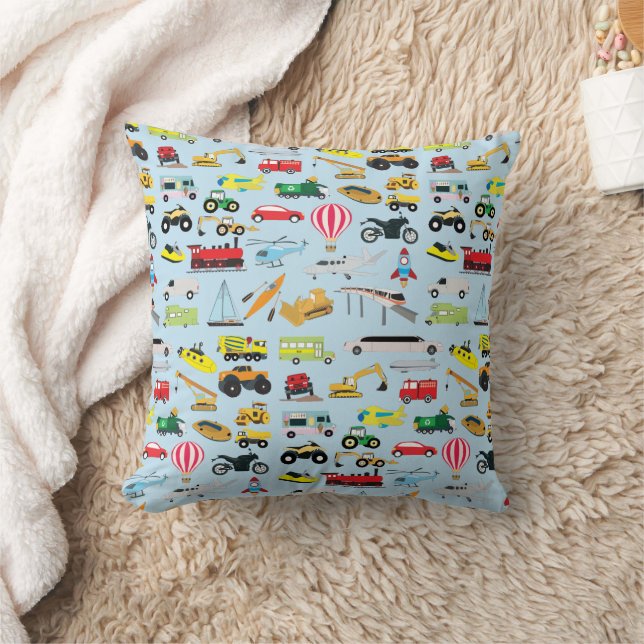 Colourful Transportation & Vehicles Kids Pattern Cushion (Blanket)
