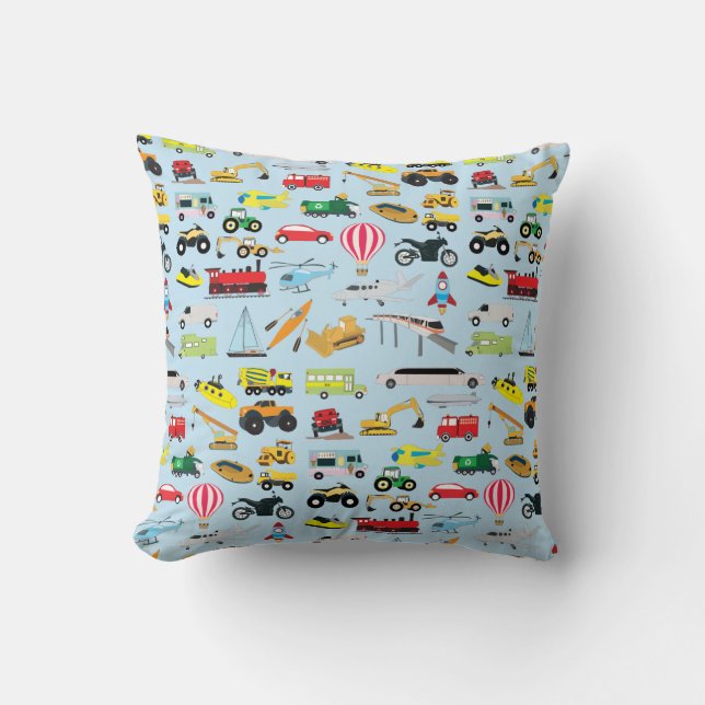 Colourful Transportation & Vehicles Kids Pattern Cushion (Front)