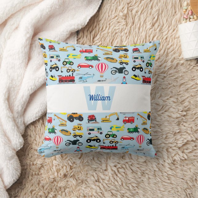 Colourful Transportation & Vehicles Kids Pattern Cushion (Blanket)