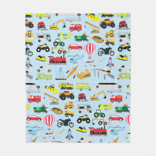 Colourful Transportation & Vehicles Kids Pattern  Fleece Blanket