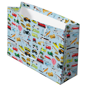 Colourful Transportation & Vehicles Kids Pattern Large Gift Bag