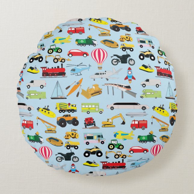 Colourful Transportation & Vehicles Kids Pattern  Round Cushion (Front)