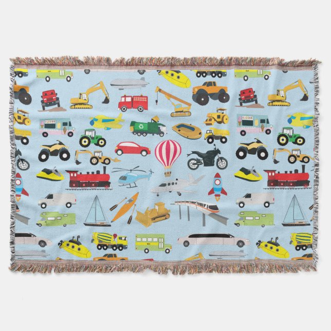 Colourful Transportation & Vehicles Kids Pattern Throw Blanket (Front)